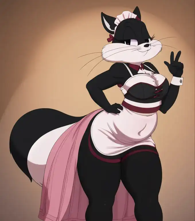 penelope, wearing a maid outfit, belly expose