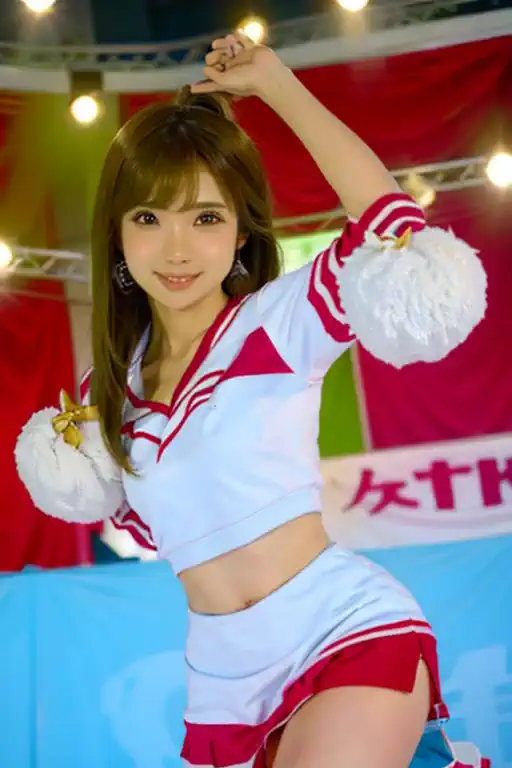 beautiful japanese idol cheerleader poster,painting,high resolution,very detailed,realistic:1.37,bright colors,high resolution,s...