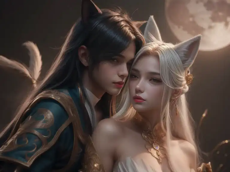 image of a man and woman couple kissing under the pink moon, ren renfa digital painting, tumblr, fantasy art, xianxia fantasy, f...