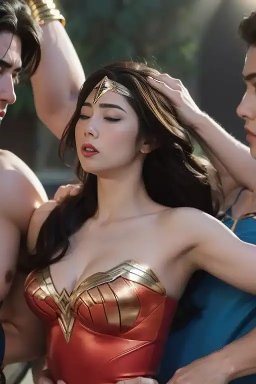 私はwonder womanです、完璧なwonder womanの衣装,押しdefeated,defeated,a man mounts me,face grabbed、hug from the front,hugged,being strangled,y...