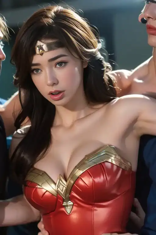 私はwonder womanです、完璧なwonder womanの衣装,押しdefeated,defeated,a man mounts me,face grabbed、hug from the front,hugged,being strangled,y...