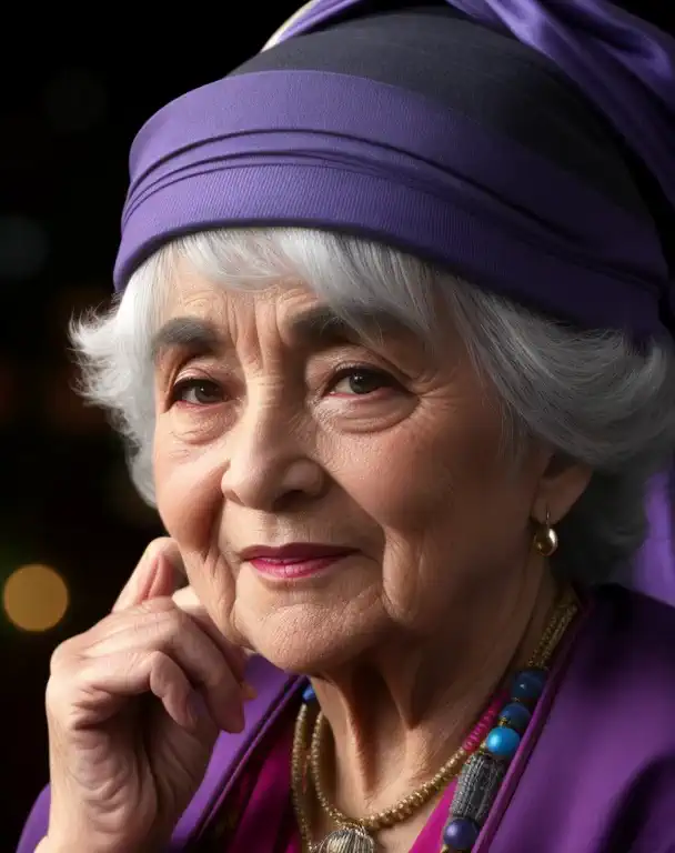 1 old lady, stock photo, sharply focused, 8k, studio lighting, vibrant colors, nikon 50mm lens, gallery quality, fortune teller