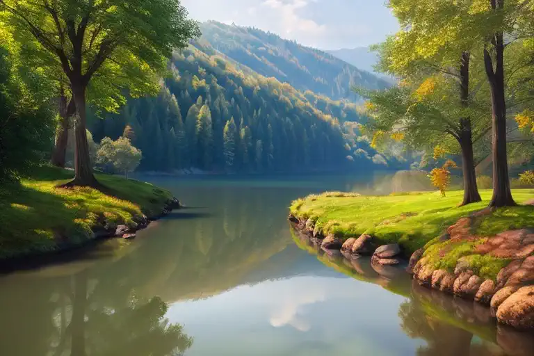 forest, river, summer, sunny