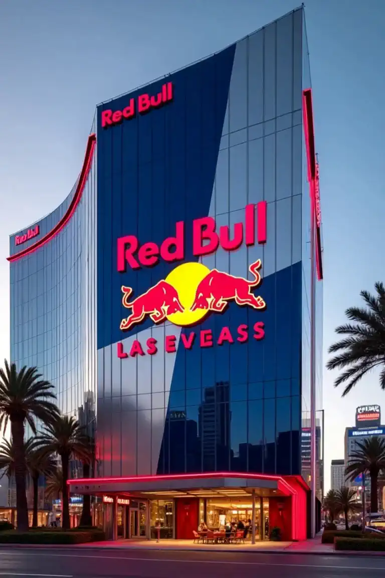 Drone footage going up and toward hotel with vegas skyline in background 