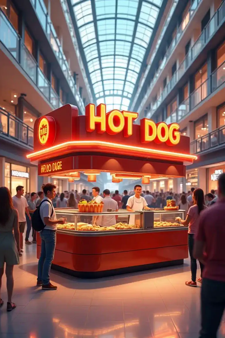 Hot dog stand in a shopping mall