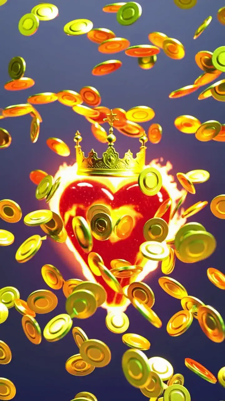 A fiery heart with a king's crown, With money falling around you