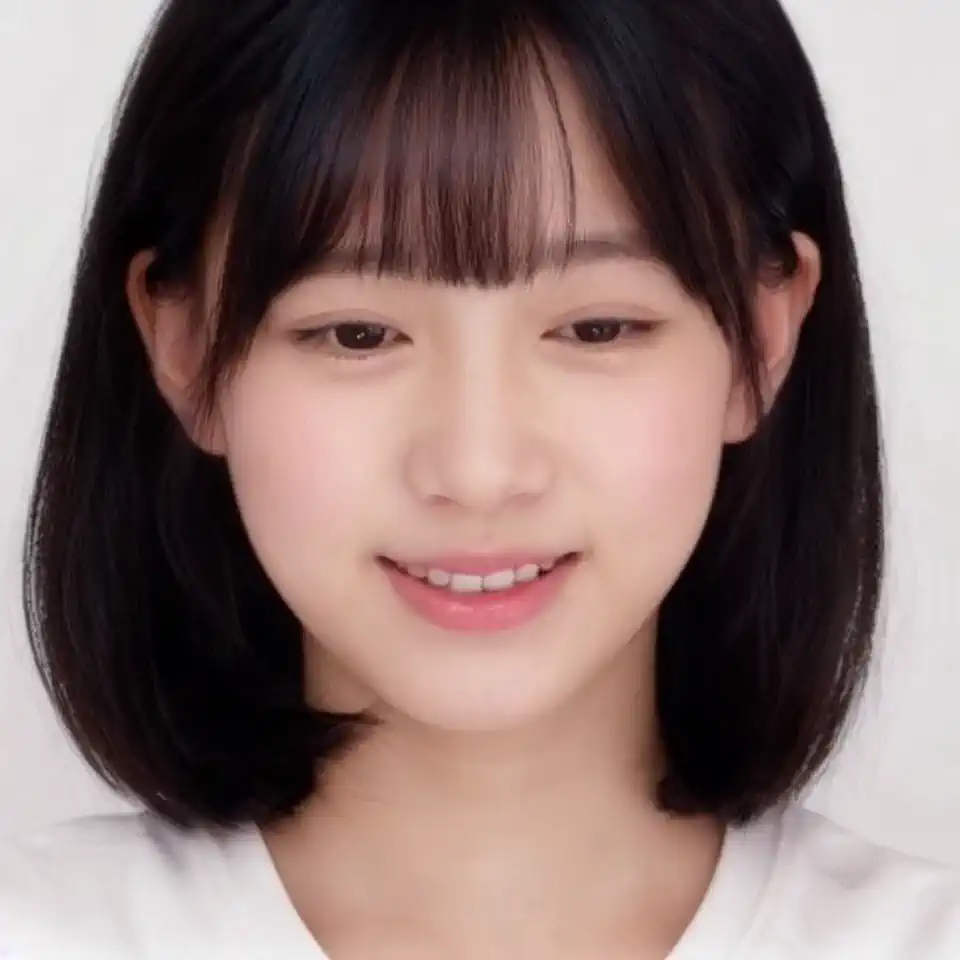  1 girl in the best,  white t-shirt ,  WHITE BACKGROUND ,Like an idol from Nogizaka46、 Beautiful style 、 beautiful breasts、Beautiful style、 cute、 cute笑顔、Beautiful hands、8k、 real 、 photos、 fine skin、 pretty face、Age 15、 、reality、 high definition、Beautiful legs、とても cute、Skin that makes you want to touch it、綺麗な black hair、 long lashes、 blushing ,  black hair,  bangs between eyes,   best quality,  won numerous awards,  Textured Skin,  ultra high definition,  teeth and laugh,  professional lighting、 face light、Baby Face、 shoulder-length hair、 healthy style