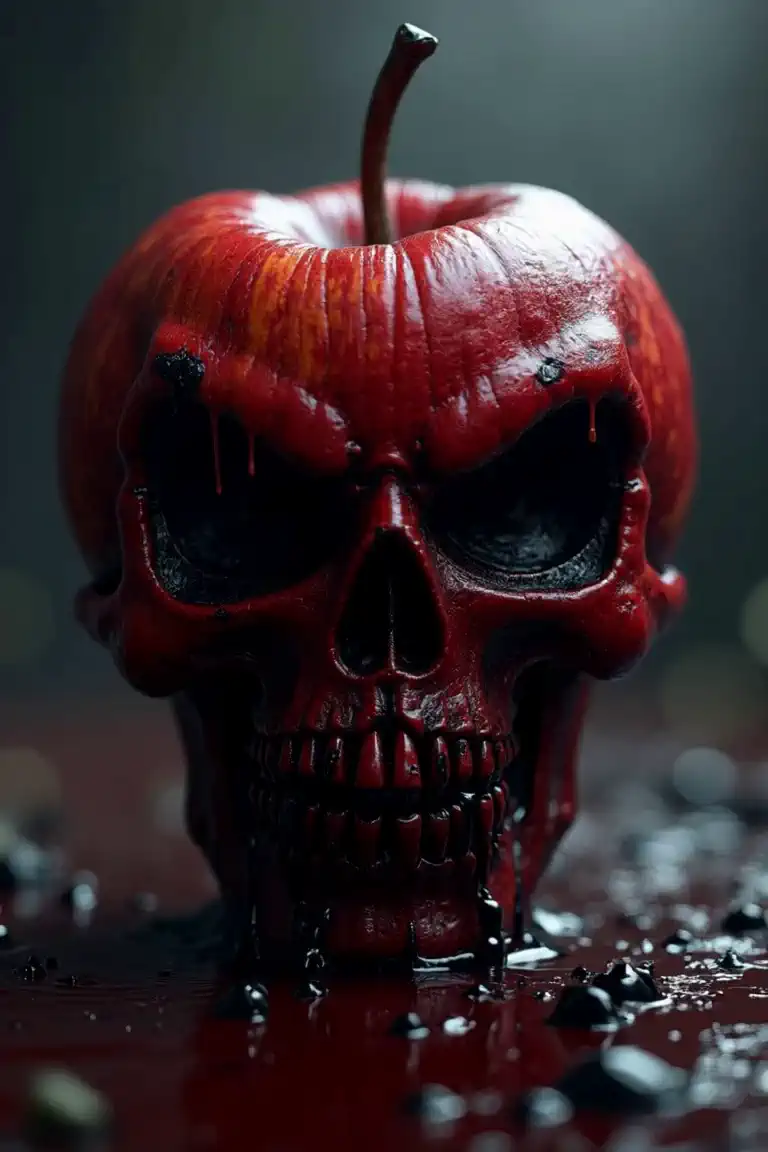 Bitcoin 100k worth nft picture of an Death Apple bright dark red dripping