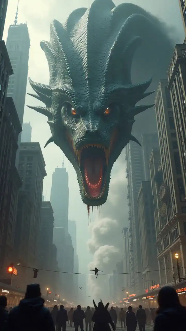 Recreate a multi-headed hydra that is coming to a city