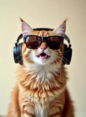 The cat is moving its head, enojoying the music it is listening to, looks happy