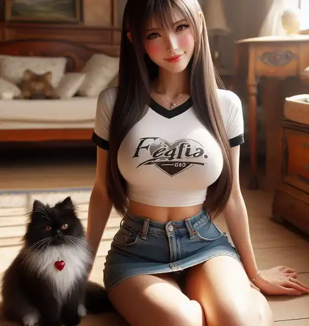 猫と戯れる