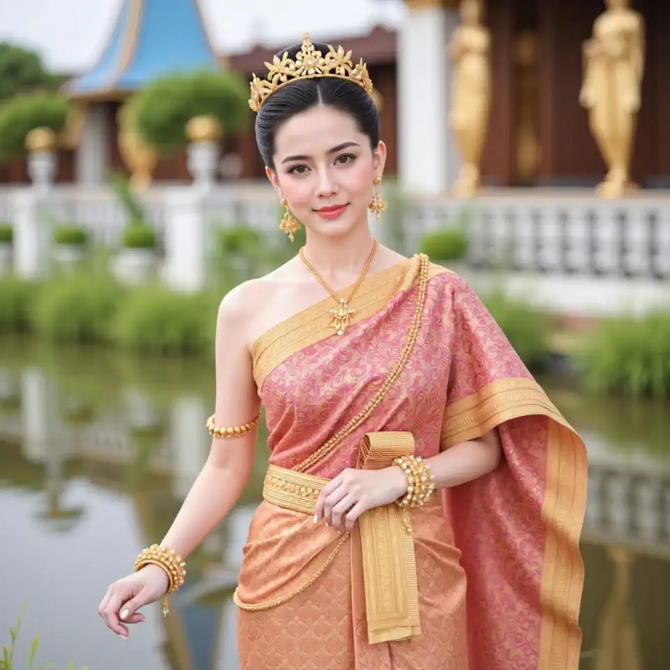 A beautiful Thai woman walking in palace