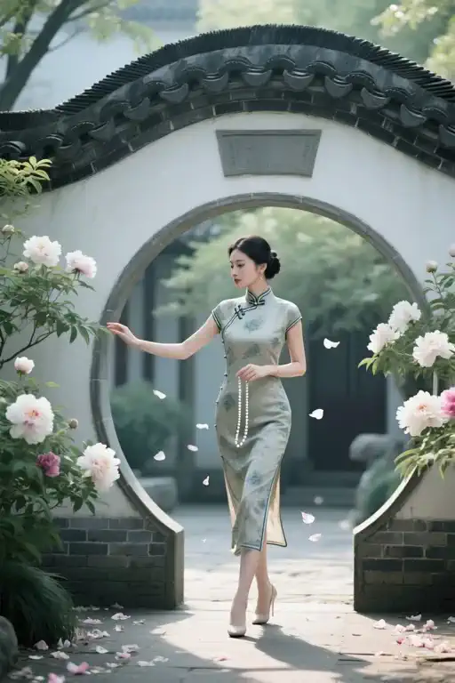 花妆美人，凝望珠链