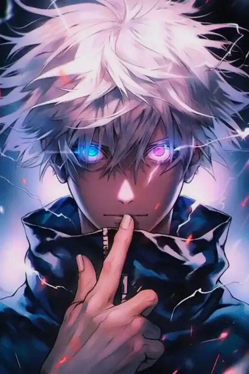 This person stands still while lightning surprisingly gathers around him, with his white hair flying by explosive energy.