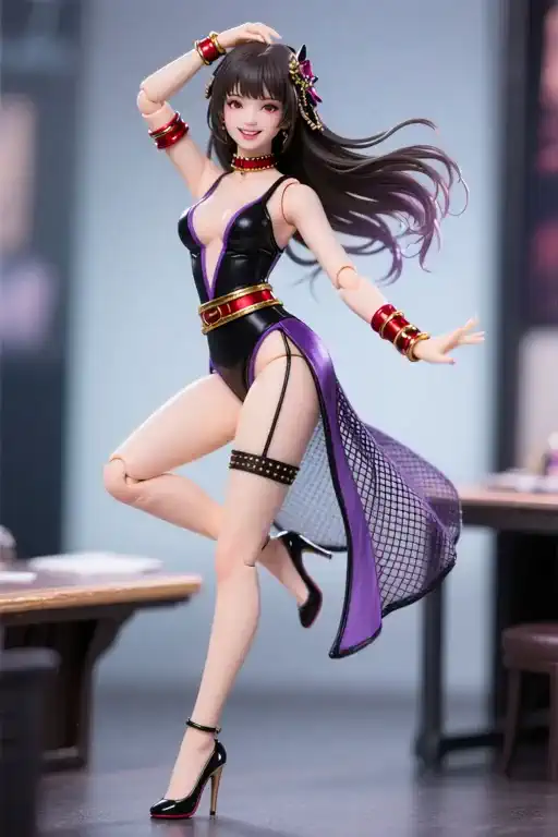The female figure dances gracefully while her hair sways in the wind、The accessories reflect light and sparkle。