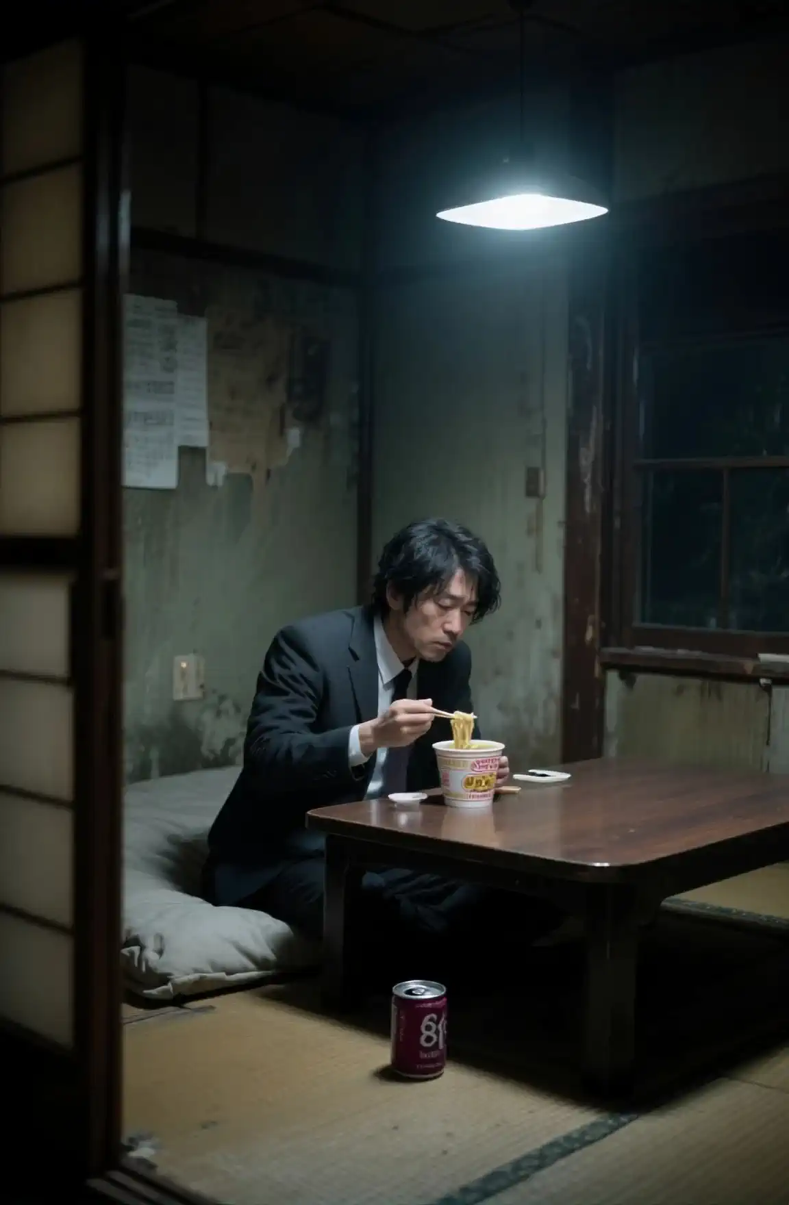 仕事終わり、サラリーマンが一人でカップラーメンを食べる(動画版)