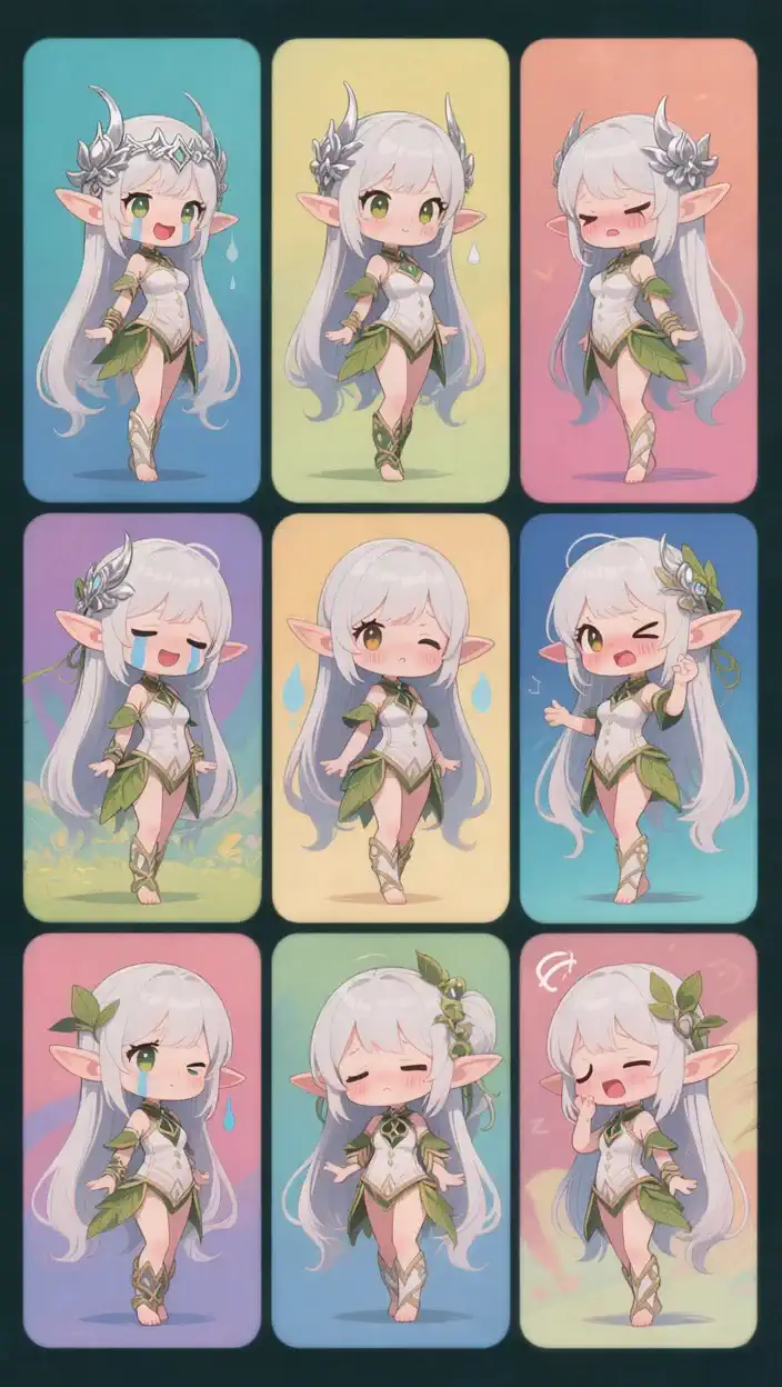 A little elf girl dances with various emotions, and the surrounding background color changes smoothly according to her emotions