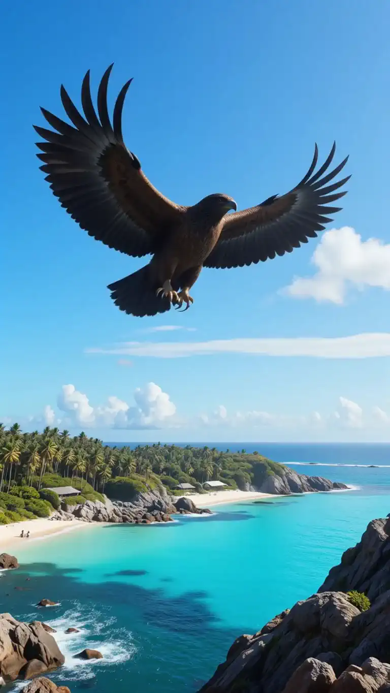 言語: ja---鷲がGoing flying from the coastline.