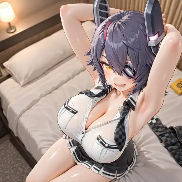 Language: JA---cute anime characters stretch out and move on the bed while the changes in light and shadow are projected on the room wall