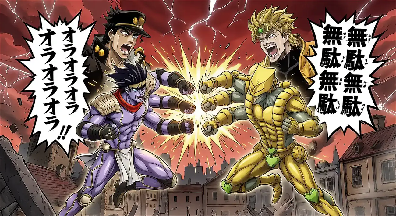 「オラオラオラオラオラオラオラ」VS「ムダムダムダムダムダムダムダ」