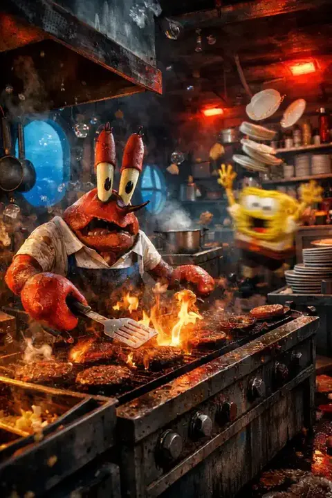 Mr. Krabs' kitchen crisis! 😱