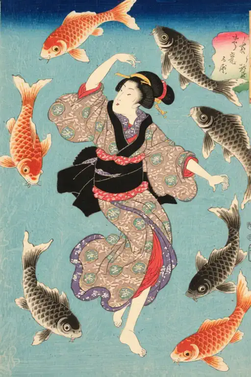 金魚と浮世絵美人