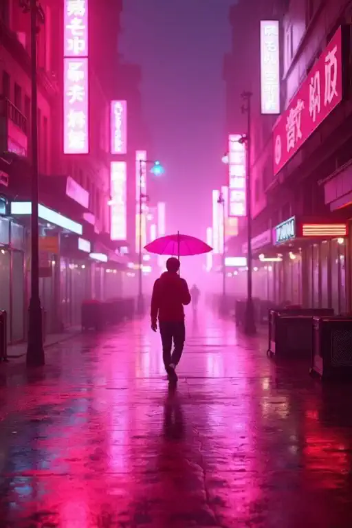 Pink foggy night walk alone 🌃