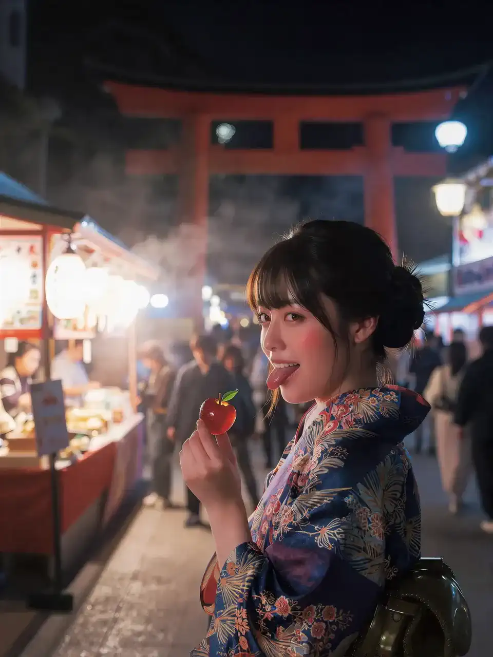 夏祭りの夜、りんご飴が最高🍎
