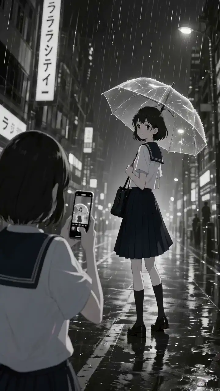 雨の街に色をくれた金魚