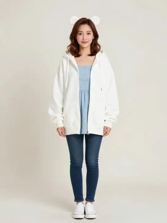 Soft bear ear casual look 🐻