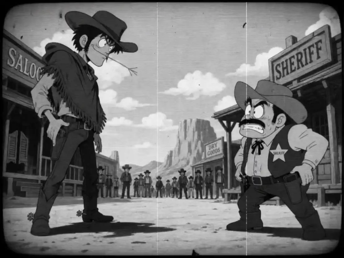 レトロアニメ風：西部劇