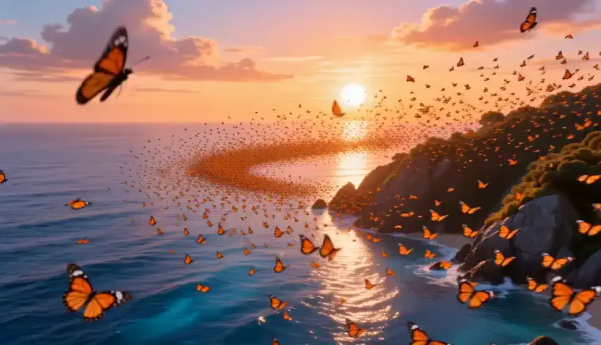 Mione encountered a butterfly that crosses the sea.