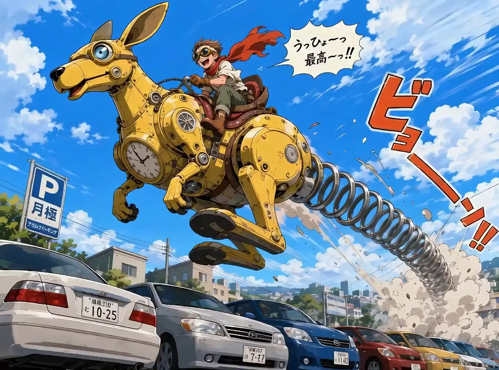 (Video+Sound 12 Sekunden)Steampunk Känguru sprengt Parkplatz 🦘🤖