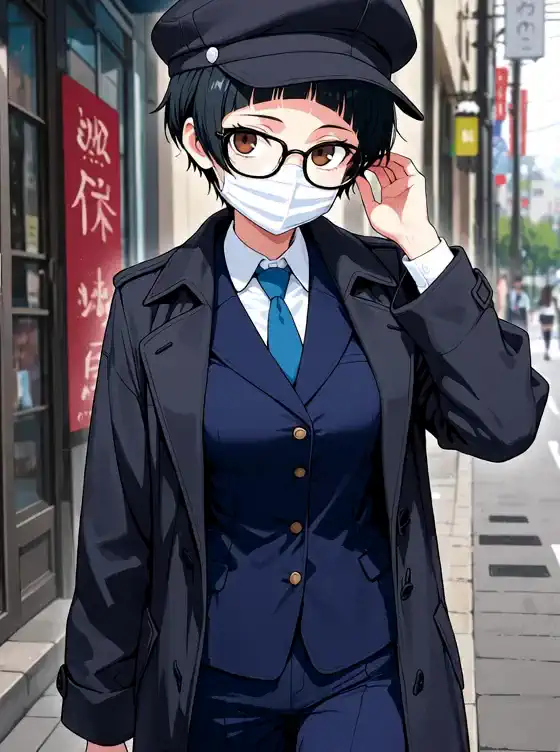オープニングでのキャラ紹介風。メガネを外すと化ける娘