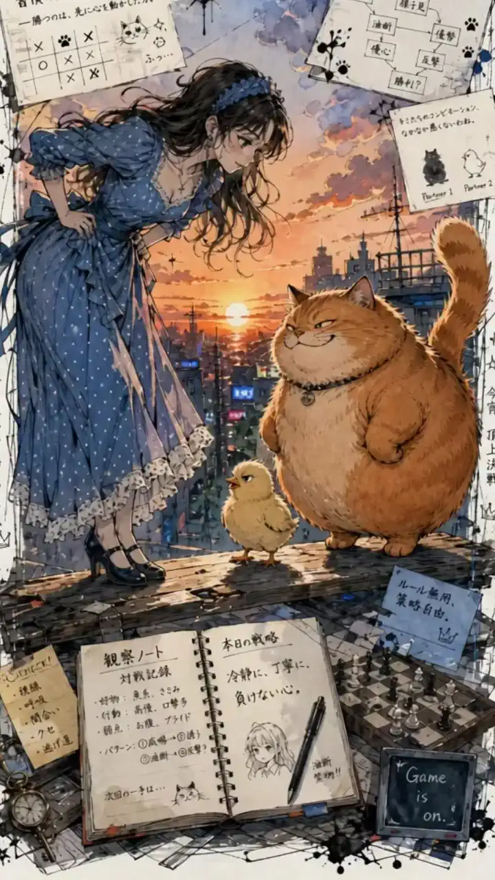 [最佳宿敵] 橘貓跟小雞要跟我挑戰 😼 像不像年輕時會說放學後樓頂見~~