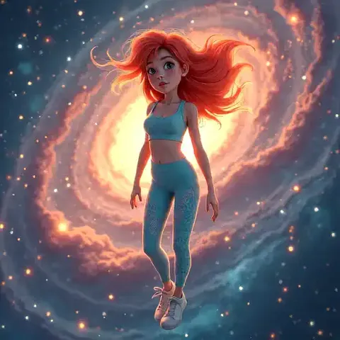 Garota sob o fundo da nebulosa giratória