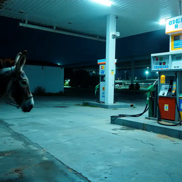 Venha abastecer montado em um jumento