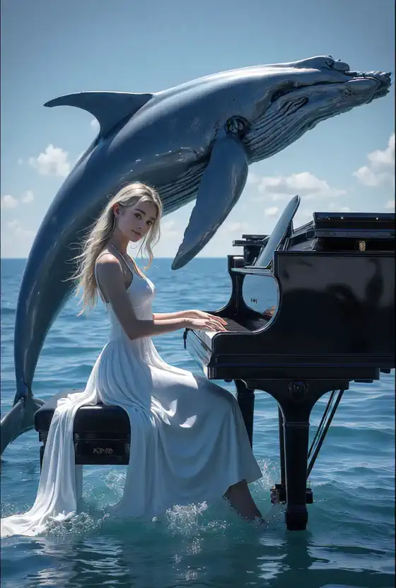 Cô gái đàn piano trên biển，Nhạc nền của cá voi xanh