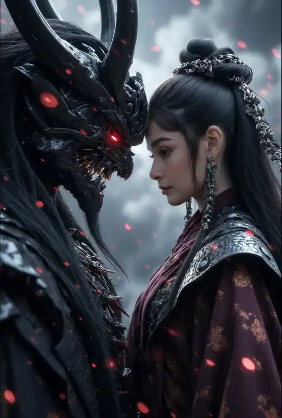 아름다운 여인과 악마가 마주보다