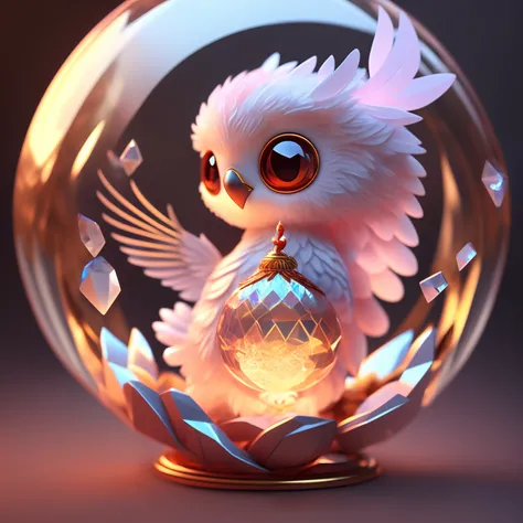 a cute adorable baby phoenix made of crystal ball with low poly eye's highly detailed intricated concept art trending artstation...