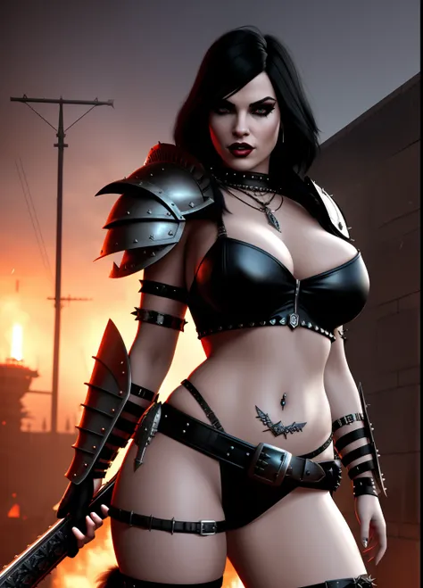 award winning portrait, sexy punk goth woman warrior wearing armor, by frank fazetta, fantasy, barbarian, hardcore, horror, post apocalyptic, octane render, 3d render, detailed skin, dynamic lighting, 4k, HDR