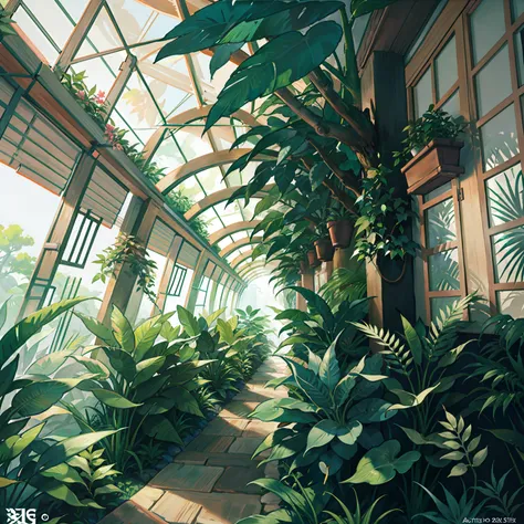 digital illustration, detailed and intricate, of a dense jungle filled with exotic plants and animals, the sunlight filtering th...