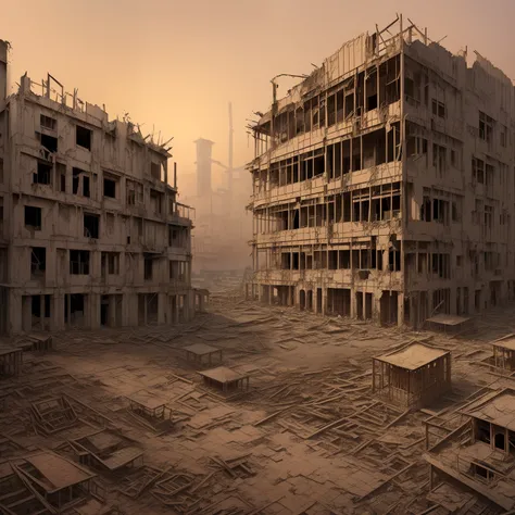 Edge lighting, background lighting, amazing architectural details, complete building structure, (outdoor), Q Version cartoon style, (Dilapidated, deserted), (Chariot Factory)