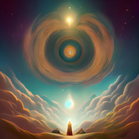 oldjourney the legendary dream vortex and a dreamer, a girl laying on a bed in front of a vortex, ultrafine detailed painting, p...