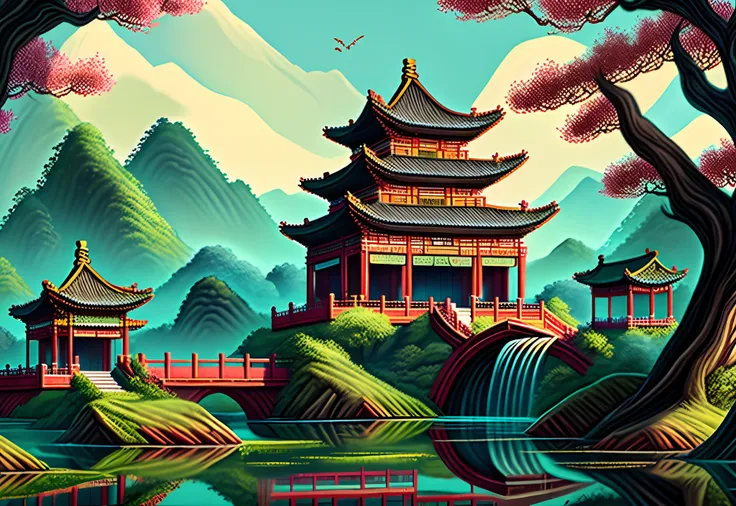 ancient ，chinese style ，login background，gaming style1.5