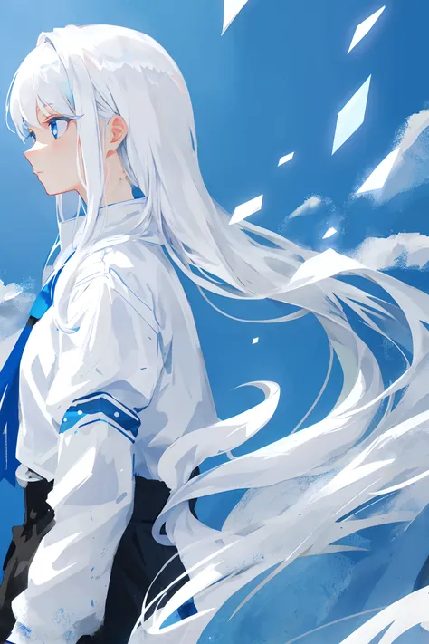 white hair, girl, profile picture, blue eyes