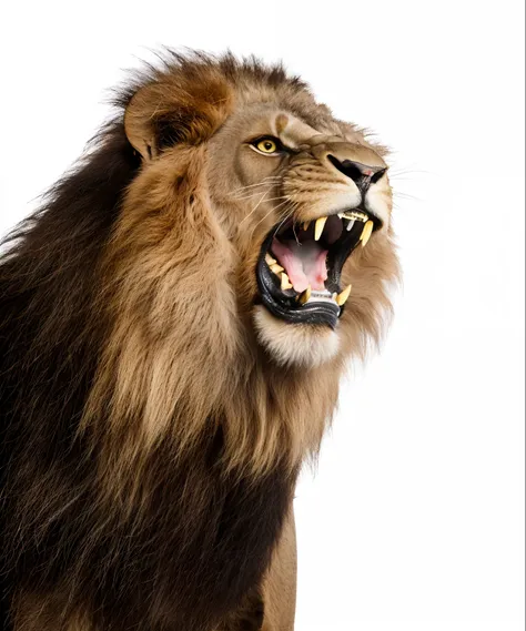 8k, roaring lion head, super detail, fine hair, dramatic lighting, tusks, depth of field