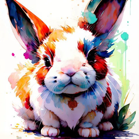 wtrcolor style, digital art of (bunny character), official art, front, smile, masterpiece, beautiful, ((watercolor)), face paint...