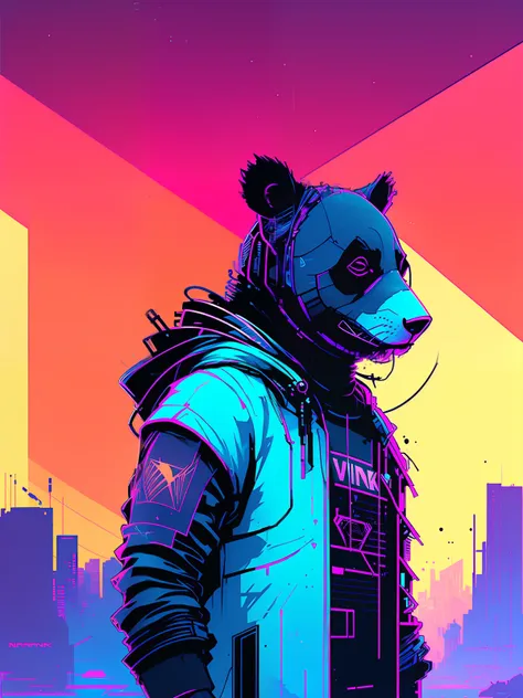 (nvinkpunk:1.2) (snthwve style:0.8)panda, anthro, lightwave, sunset, intricate, highly detailed