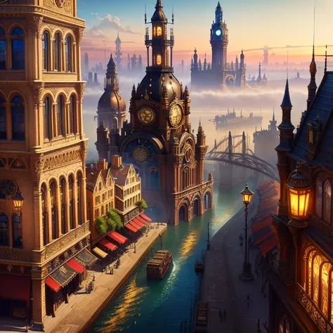 steampunk world, renaissance port city background, victorian steampunk cityscape, ancient steampunk city, victorian steampunk big city, by Kamisaka Sekka, steampunk city, hd screenshots, steampunk city.